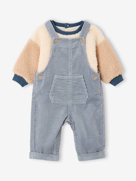 Ensemble salopette et sweat bébé bleu grisé - vertbaudet enfant 