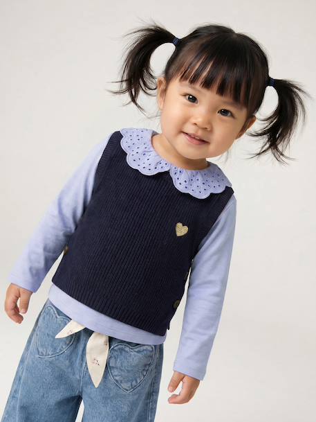 Sleeveless jumper for babies ecru+navy blue+rosy - vertbaudet enfant 