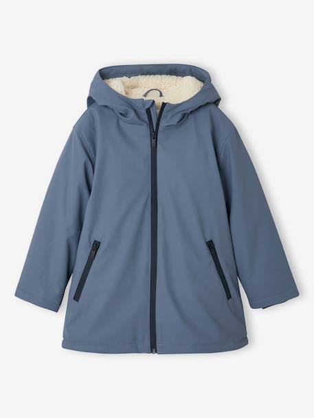 Raincoat with Hood & Sherpa Lining for Boys grey blue+night blue - vertbaudet enfant 