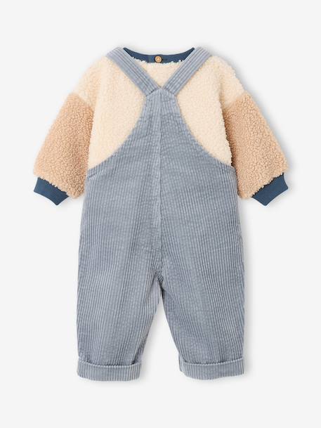 Dungarees and sherpa sweatshirt set for baby boys grey blue - vertbaudet enfant 