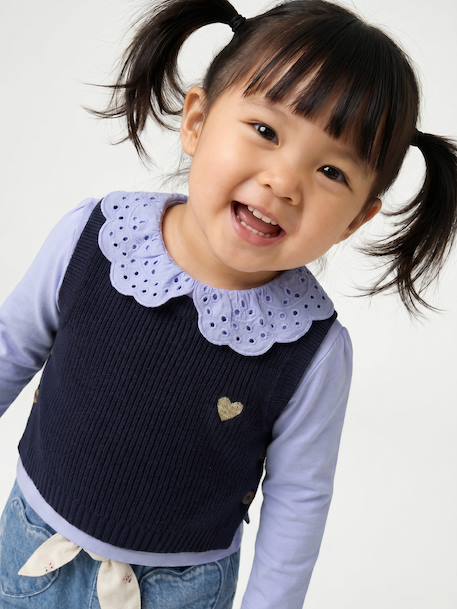 Sleeveless jumper for babies ecru+navy blue+rosy - vertbaudet enfant 