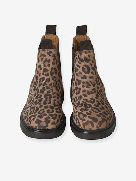Leather boots with elasticated sides for girls beige - vertbaudet enfant 