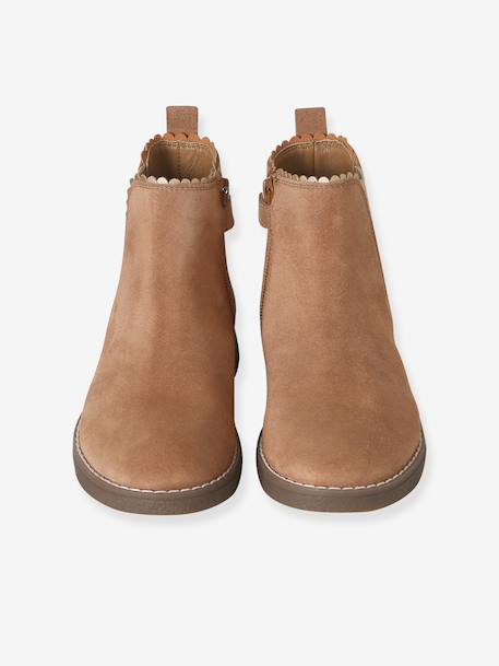 Leather Boots with Elastic, for Girls camel+gold+navy blue - vertbaudet enfant 