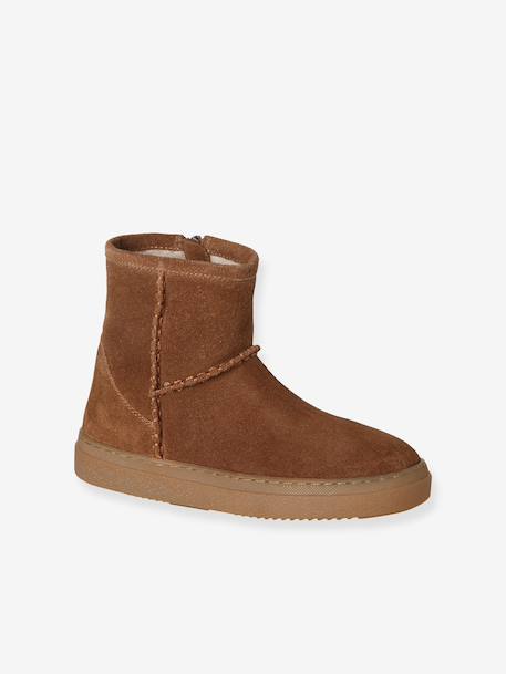 Pair of girls leather boots brown+taupe - vertbaudet enfant 