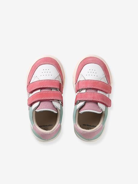 Leather trainers with hook and loop tape for babies set purple+set white - vertbaudet enfant 