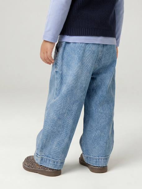 Jean large bébé avec ceinture à nouer denim brut+stone - vertbaudet enfant 