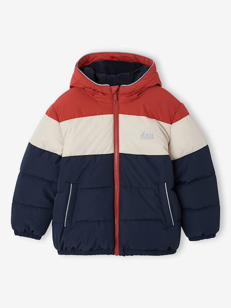 Hooded puffer jacket for boys blue+rust - vertbaudet enfant 