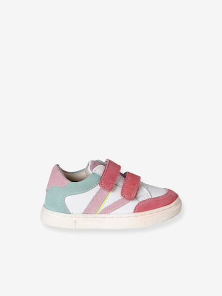 Leather trainers with hook and loop tape for babies set purple+set white - vertbaudet enfant 