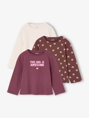 Lot de 3 t-shirts fille fantaisie manches longues - vertbaudet enfant Fille-T-shirt, sous-pull-Lot de 3 t-shirts fille fantaisie manches longues