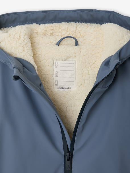 Raincoat with Hood & Sherpa Lining for Boys grey blue+night blue - vertbaudet enfant 