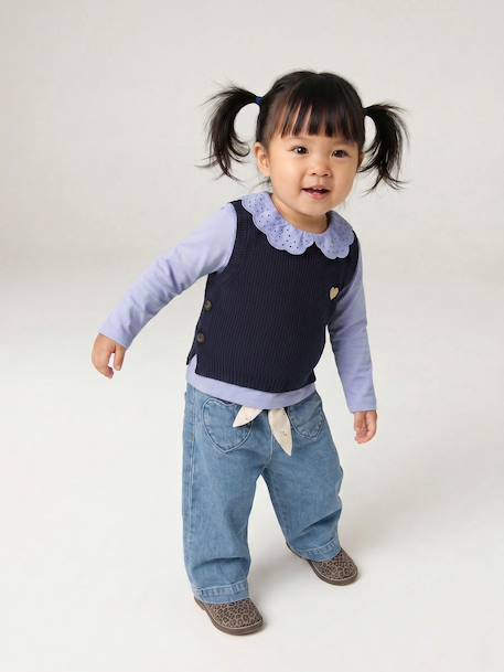 Sleeveless jumper for babies ecru+navy blue+rosy - vertbaudet enfant 