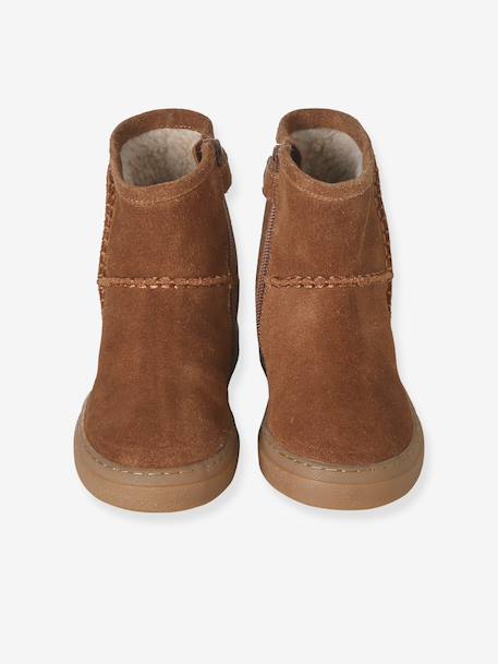 Pair of girls leather boots brown+taupe - vertbaudet enfant 