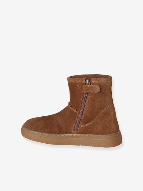 Pair of girls leather boots brown+taupe - vertbaudet enfant 