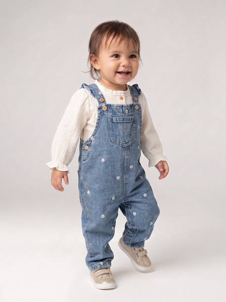 Denim dungarees for baby girls stone - vertbaudet enfant 
