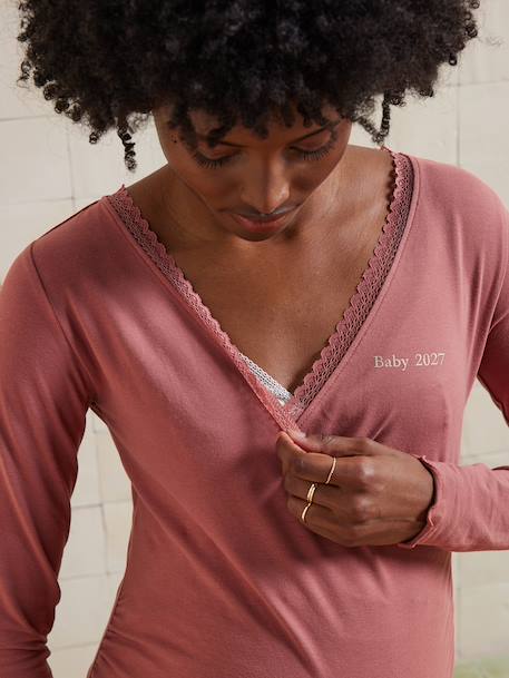 Set of 2-piece organic cotton* maternity and nursing pyjamas old rose - vertbaudet enfant 