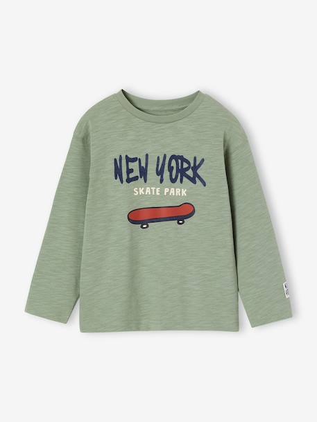 T-shirt manches longues floqué garçon bois de rose+vert sauge - vertbaudet enfant 