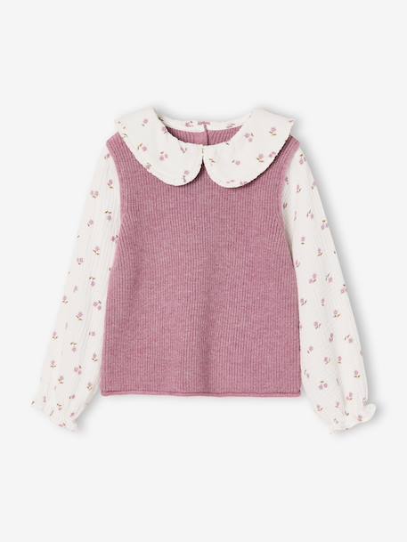 2-in-1 jumper for girls lilac+navy blue+tomato red - vertbaudet enfant 