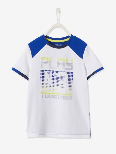 Two-Tone Sports T-Shirt in Techno Fabric & Pixel-Effect Details for Boys White - vertbaudet enfant 