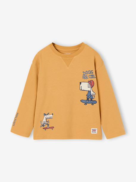 Long-sleeved T-shirt with slogan print for boys anthracite+pistachio+yellow - vertbaudet enfant 