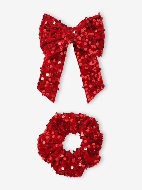 Sequin hair clip and scrunchie for girls red - vertbaudet enfant 