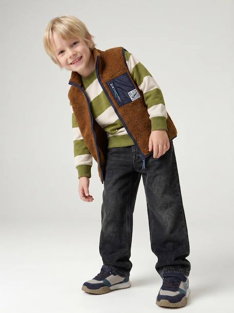 Sleeveless sherpa cardigan for boys caramel+ecru - vertbaudet enfant 
