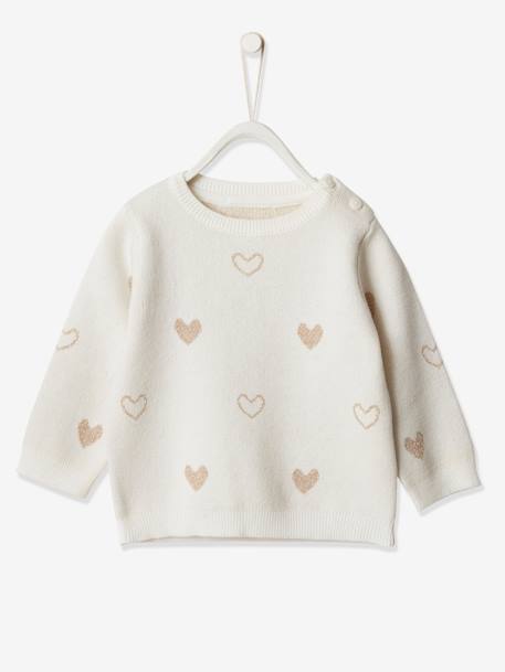 Pull bébé fille jacquard coeurs ivoire - vertbaudet enfant 
