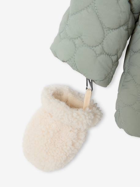 Puffer jacket with hat and mittens for baby girls sage green - vertbaudet enfant 