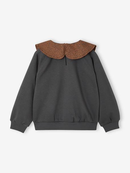 Girl's sweatshirt with English embroidery collar and flocked velvet message anthracite+ecru+marl grey+mauve+pale pink+red - vertbaudet enfant 