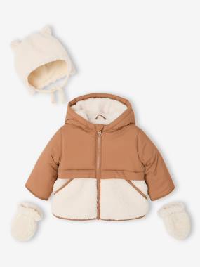 -Puffer jacket with hat and mittens for baby boys