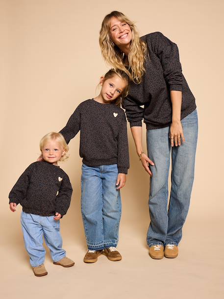 Leopard Sweatshirt for Girls, Mother/Daughter Capsule Capsule, ENVIE DE FRAISE beige+dark grey - vertbaudet enfant 