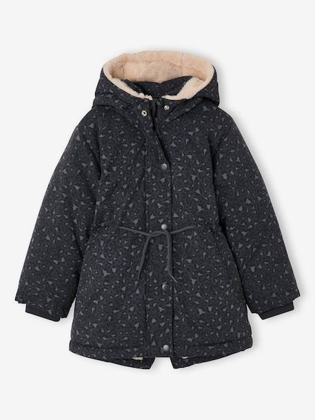 Romantic Hooded Parka for Girls anthracite+green+navy blue - vertbaudet enfant 
