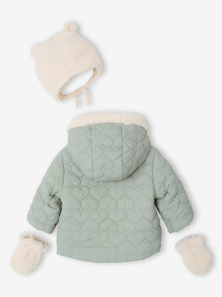 Puffer jacket with hat and mittens for baby girls sage green - vertbaudet enfant 
