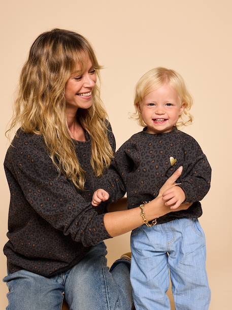 Leopard Print Sweatshirt For Women, Capsule Collection For Mothers & Daughters ENVIE DE FRAISE beige+dark grey - vertbaudet enfant 
