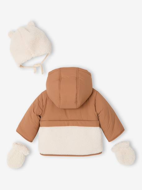 Doudoune bébé avec bonnet et moufles noisette - vertbaudet enfant 
