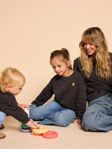 Leopard Sweatshirt for Girls, Mother/Daughter Capsule Capsule, ENVIE DE FRAISE beige+dark grey - vertbaudet enfant 