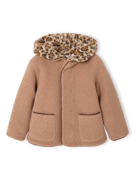 Hooded coat for girls camel+navy blue - vertbaudet enfant 