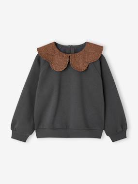 Girl's sweatshirt with English embroidery collar and flocked velvet message - vertbaudet enfant