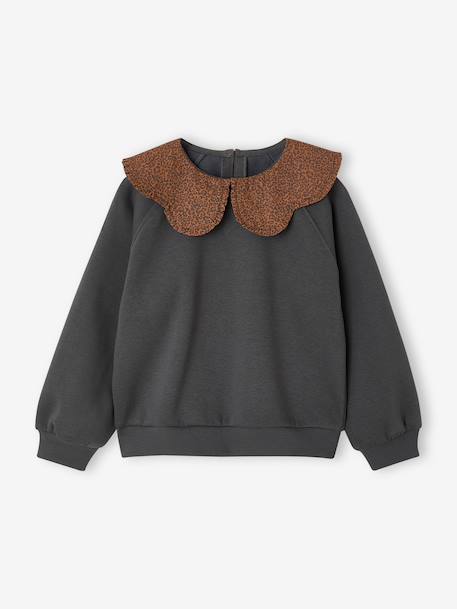 Sweat fille col claudine broderie anglaise anthracite+écru+gris chiné+mauve+rose pâle+rouge - vertbaudet enfant 