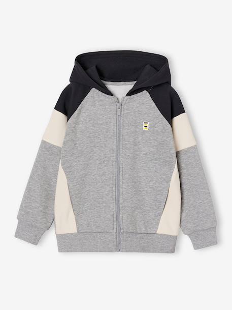 Zipped hooded sweatshirt for boys with colour block design bordeaux red+green+marl grey+medium blue+ochre - vertbaudet enfant 