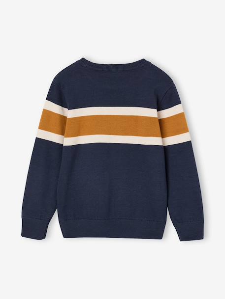 Striped crew neck jumper for boys navy blue - vertbaudet enfant 