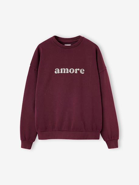 Sweat fille oversize inscription léopard anthracite+bordeaux - vertbaudet enfant 