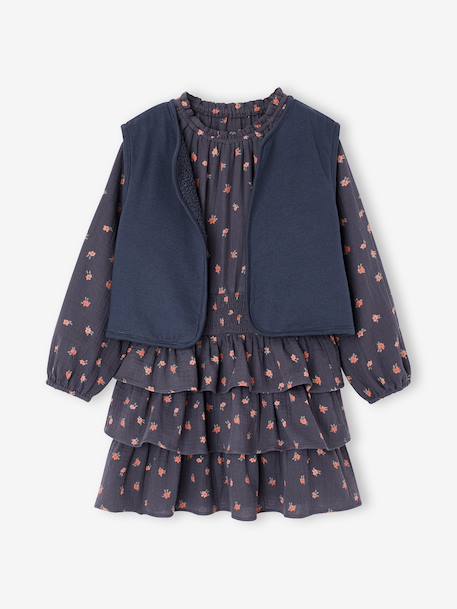 Dress and gilet set for girls slate blue - vertbaudet enfant 