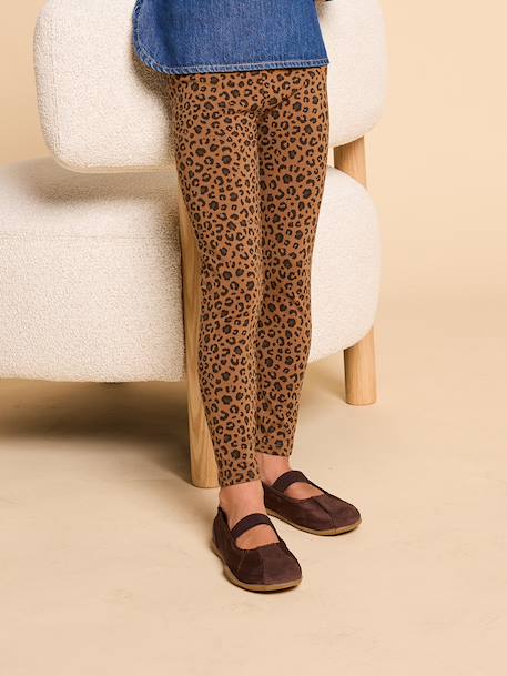 Girls' zebra print leggings from the ENVIE DE FRAISE mother-daughter capsule collection beige+chocolate - vertbaudet enfant 