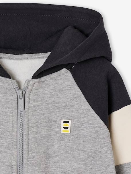 Zipped hooded sweatshirt for boys with colour block design bordeaux red+green+marl grey+medium blue+ochre - vertbaudet enfant 