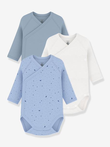 Lot 3 bodies croisés manches longues bleu - vertbaudet enfant 