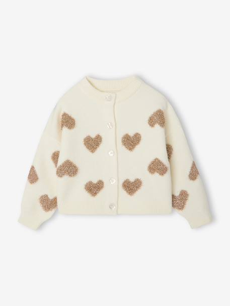 Buttoned cardigan with long sleeves for girls ecru - vertbaudet enfant 
