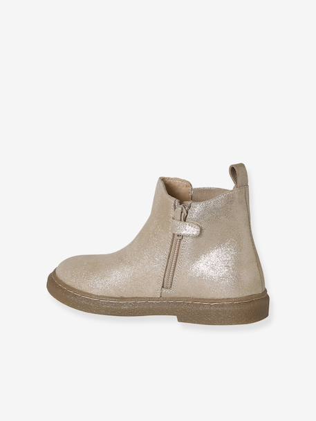 Leather zip-up ankle boots for kids golden yellow - vertbaudet enfant 
