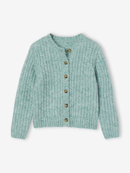 Gilet fille loose maille mousseuse bleu pétrole+gris chiné+menthe+rose+violine - vertbaudet enfant 