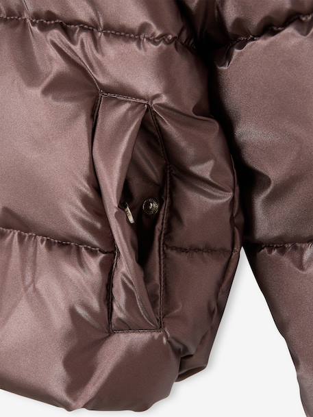 Doudoune à capuche fille doublée maille polaire anthracite+mauve+or+rose poudré - vertbaudet enfant 