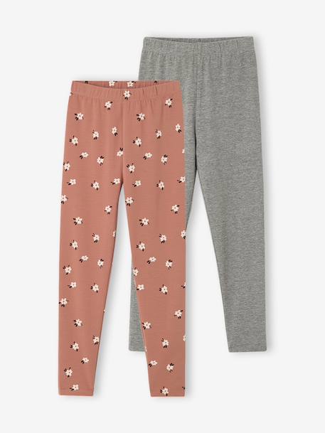 Lot de 2 leggings fille Basics beige+bleu nuit+bois de rose+gris foncé+indigo+kaki+vert sauge - vertbaudet enfant 